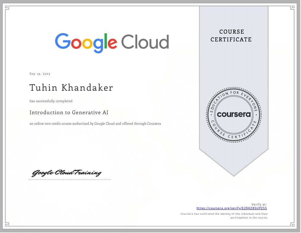 Google Cloud Generative AI Certificate